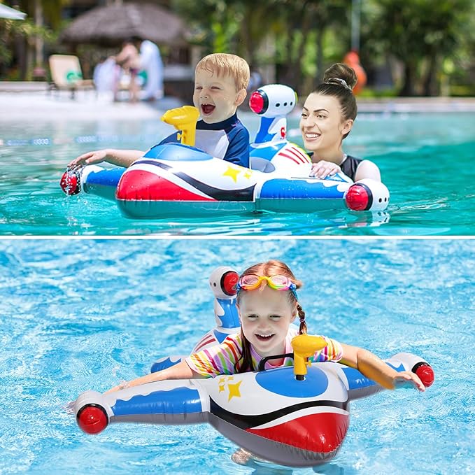 Inflatable Airplane Baby Pool Float with Handle & Squirt Gun, Toddler Swim Float for Boys & Girls Age 1-5