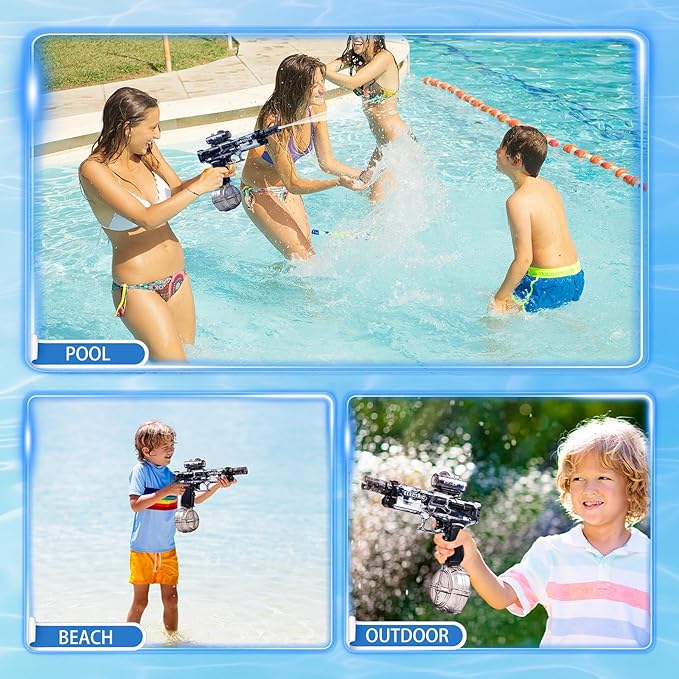 Electric Water Gun with LED Light & Recoil Effect,500CC High Capacity Automatic Squirt Guns,Up to 32 FT Range for Swimming Pool Party Beach,Outdoor Activity for Adults & Kids(Black)
