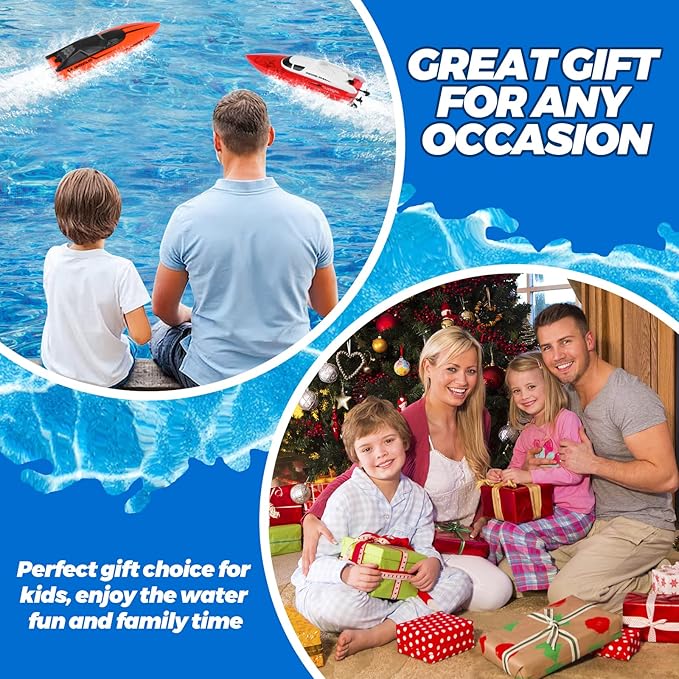 RC Boat for Adults Kids Remote Control Boat for Boys 2.4GHz High Speed Boat for Pools and Lakes, Rechargeable Boat Batteries, Summer Outdoor Water Play Toys Birthday Gift for Boys Girls-Red