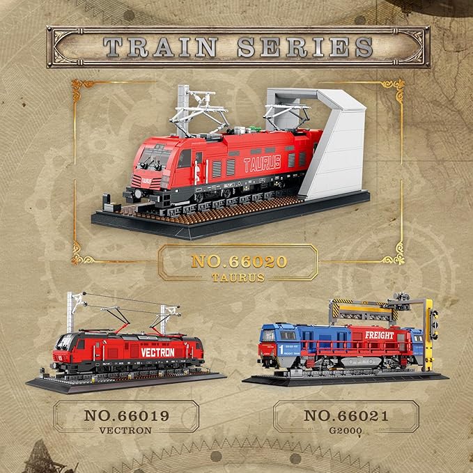 City Train Set with Base,MOC Classic Car Building Block Kit,Retro Taurus Electric Train 66020,Model for Adult Truck Lovers,Gifts for Kids, Boys & Girls Home Décor,1939 PCS