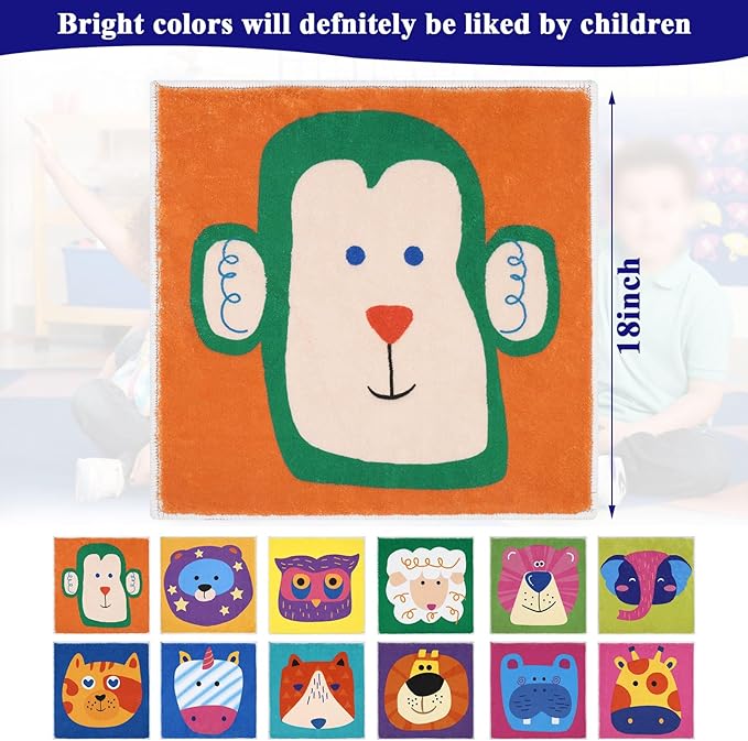 HiiARug 12pcs Carpet Squares for Classroom 18x18 Carpet Spots for Classroom Sitting Floor Seats for Kids Sit Spots for Classroom Kindergarten Playroom Decor Preschool Floor Dots for Classroom