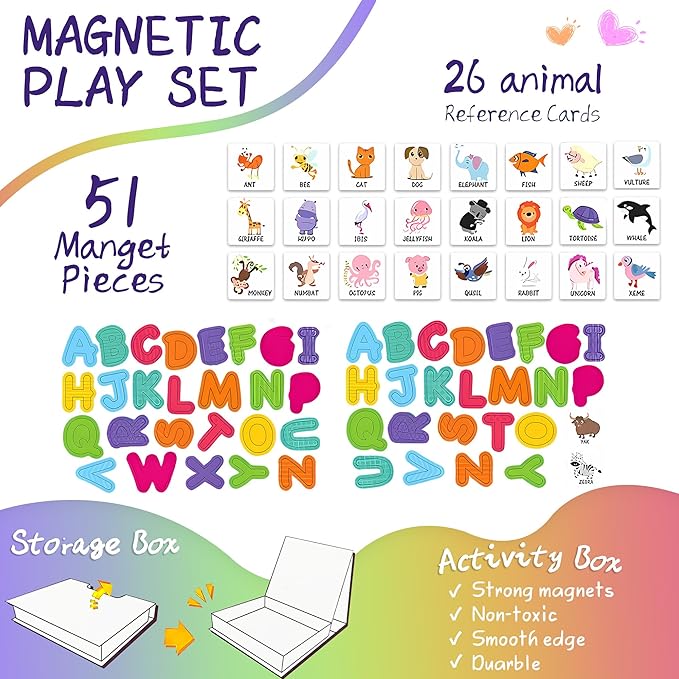 Magnetic Puzzles for Kids Ages 4-8 - 76 PC Educational Alphabet & Animal Magnetic Book, Dress-Up Toddler Learning Activities, Travel-Friendly STEM Toy, Fun Jigsaw Fridge Magnets for Toddlers 1-3 3-12