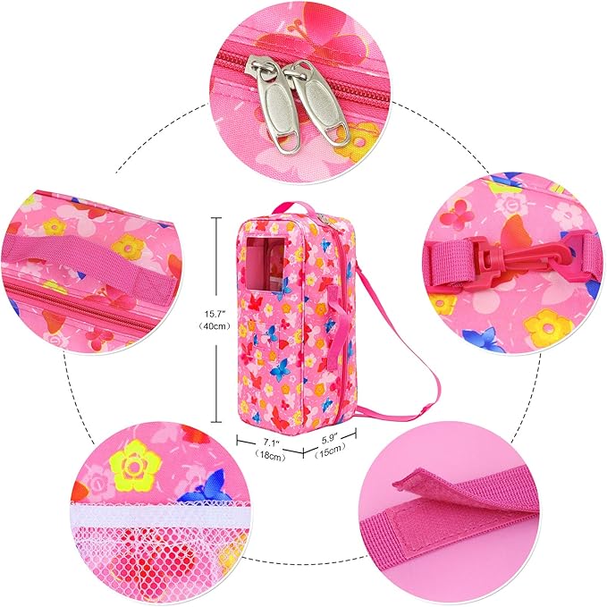 ZITA ELEMENT Quality 14.5 Inch Girl Doll Butterfly Design Carrier Case Travel Bag for 14-14.5 Inch Doll Accessories