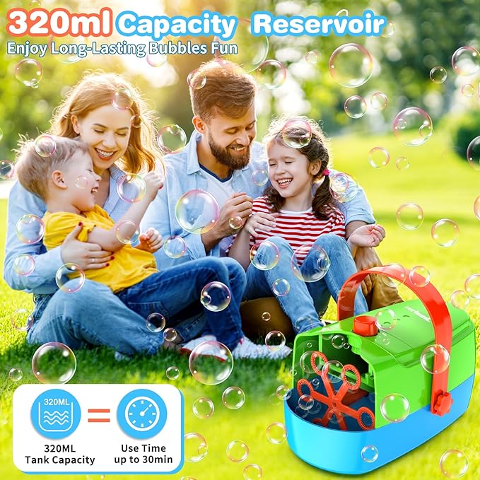 Bubble Machine Durable Automatic Bubble Blower, 18000+ Big Bubbles Per Minute Bubbles for Kids Toddlers Bubble Maker Operated by Plugin or Batteries Bubble Toys for Indoor Outdoor Birthday Party