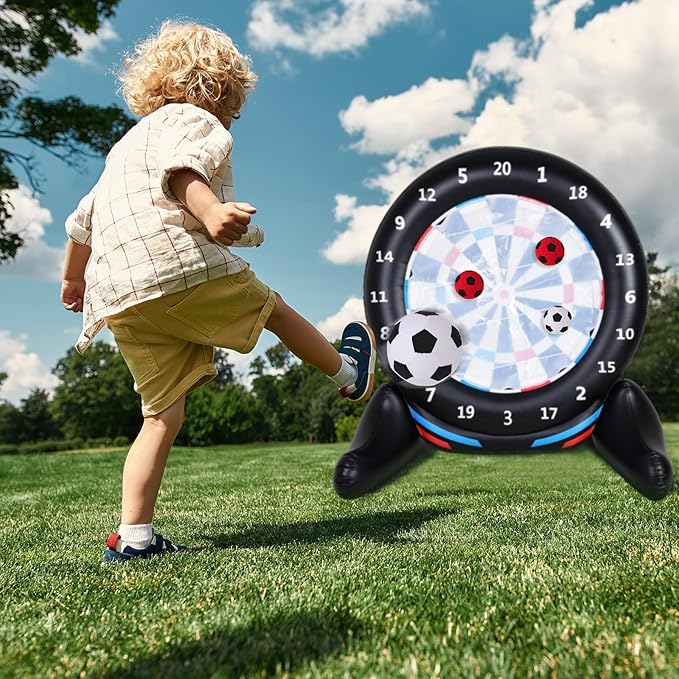 Inflatable Giant Kick Darts Games (Over 6ft Tall), Jumbo Outdoor Soccer Target Dartboard with Soccer Balls and Air Pump, Large Kick Game Carnival Games for Yard Family Kids Adults (Black)
