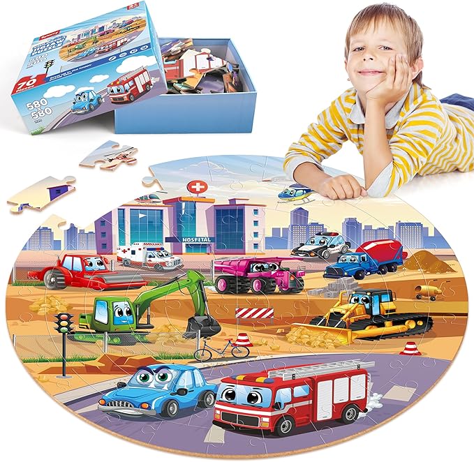 SYNARRY Vehicle Floor Puzzle for Kids Ages 3-5, Large 70 Piece Puzzle for Kids Ages 4-6, Preschool Toys Gifts for 3 4 5 6 7 8 Years Old Boys Girls Children