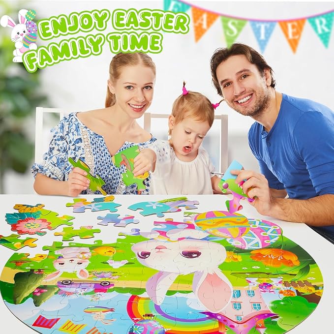 Easter Basket Stuffers for Toddlers, Easter Large Jigsaw Floor Puzzles for Kids Ages 4-6, Perfect for Easter Egg Hunt and Party Favor for Boys Girls Ages 3-5,4-8