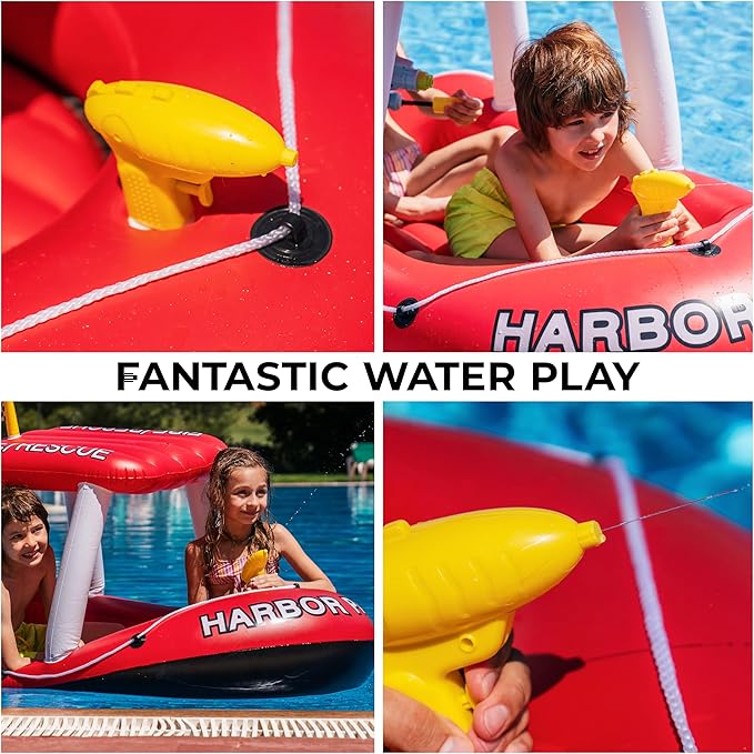 Zone Tech Inflatable Patrol Boat Pool Float and Harbor Master Boat Pool Float Ride On Fun Water Toy Squirter