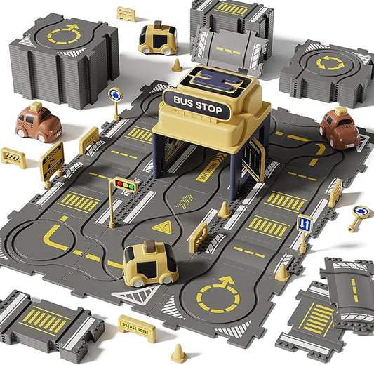 Large Puzzle Race Car Track Set for Toddlers Kids, Puzzle Tracks Car Play Set, Race Tracks Toys for Toddler Boys 3 4 5 6 Year Old Car Track Toys Birthday Gifts for Boys Age 3-5 4-6