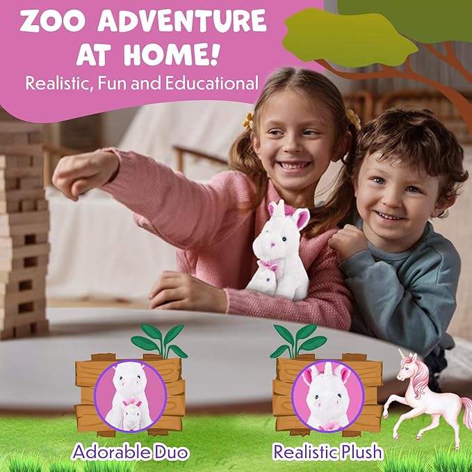 Mom and Baby Stuffed Animals for Boys & Girls, Safari Baby Shower Decorations, Nursery Decor, Zoo Animals for Toddlers, Quality Realistic Toys Kids Will Love, Soft, Huggable, Squeezable (9.5" Unicorn)
