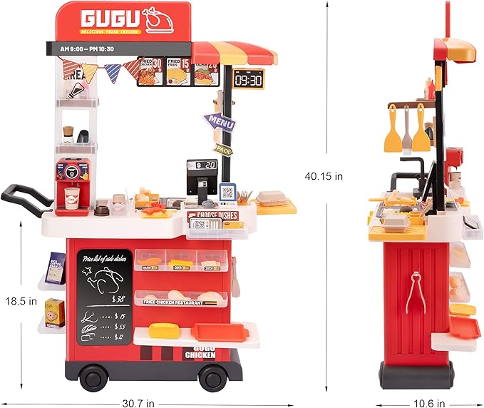 Kids Interactive Kitchen Play Set With 82 Toys, Realistic Sound Effects, and Simulated Functionality - Suitable for Toddlers (Red)