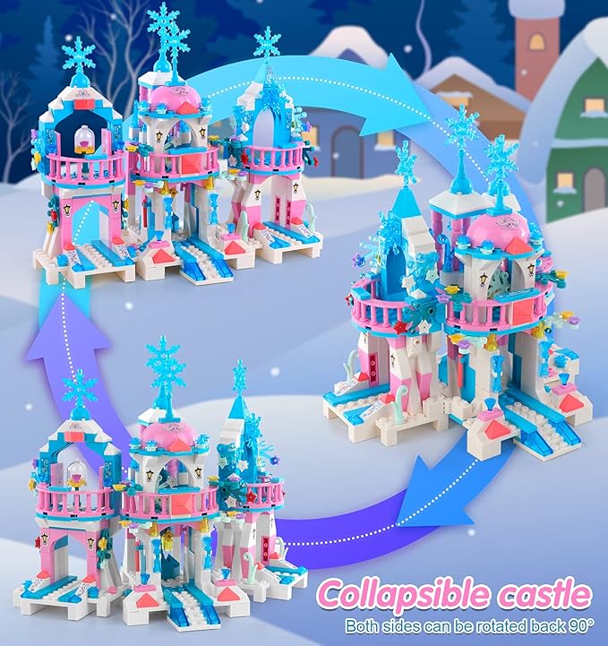Friends Frozen Castle Building Kit Princess Magical Ice Palace Creative Toy Set for Girls 6-12, Best Learning and Roleplay STEM Construction Toy Gifts with Storage Box for Kids (522 Pieces)