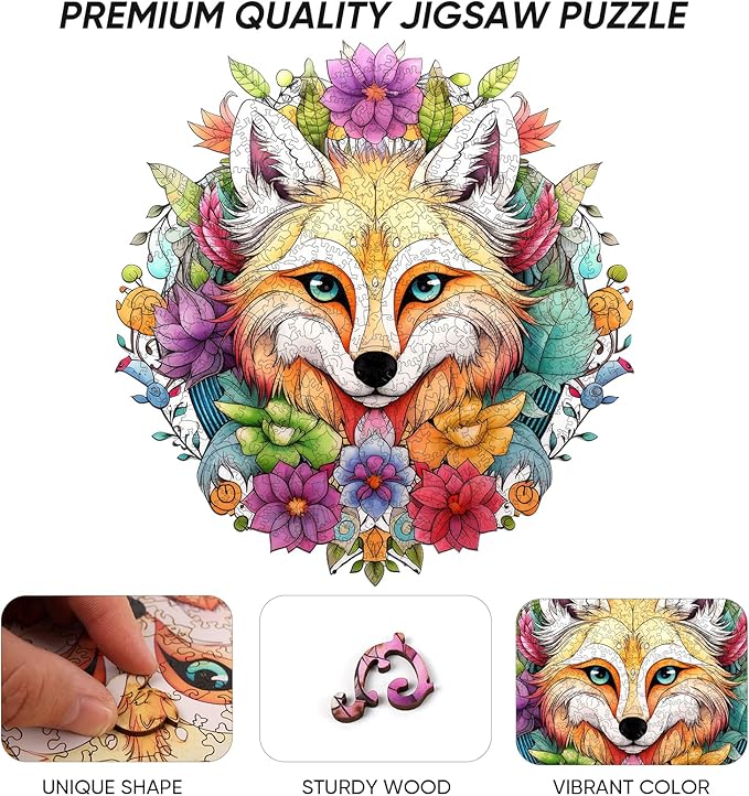 Wooden Puzzles for Adults,Fox Wooden Jigsaw Puzzles 500pcs,15.7x16.5in,Royal,Unique Shape Animal Adult Puzzles,Irregular Wood Puzzles Creative Gift for Adults and Kids Family Game