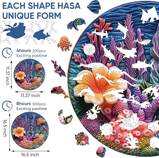 Wooden Puzzles for Adults - Seaweeds Jigsaw Puzzle 500 Piece, 16.5 in Oceans Puzzle, Unique Shaped Creative Gift Toys for Kids and Family Games