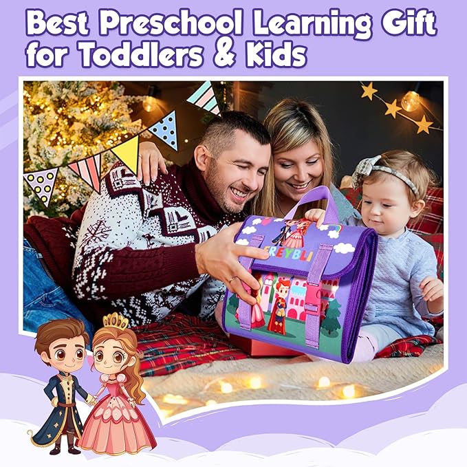 Purple Montessori Busy Board Book for Toddlers 1-3, Montessori Toys for 1-3 Year Old Girl Birthday Gift, Educational Quiet Activity Books for toddlers 2-4 Ages 2-4 Travel Toys for Airplane Car