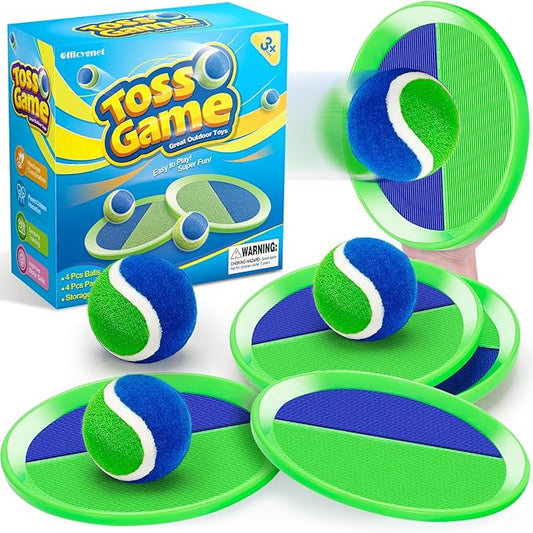 Outdoor Toys for Kids Ages 4-8, Outside Game for 3 4 5 6 7 8 -12 Year Old Boys Girls, Catch Ball Toss Game for Pool, Beach, Yard- Toddlers Birthday Gifts Easter Basket Stuffers(4Pcs Green Paddles)