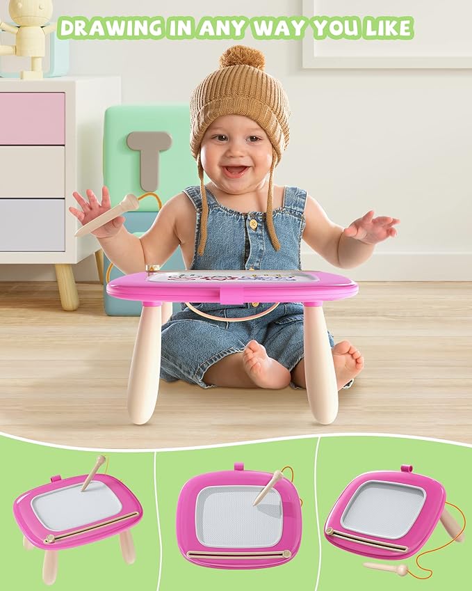 Magnetic Drawing Board, Doodle Board for Toddlers Toys Age 1-2, Magnetic Writing Board, Preschool Learning and Educational Toys for 1 2 3 Years Old Girl Boy Gift for Birthday, Christmas(Rose Red)
