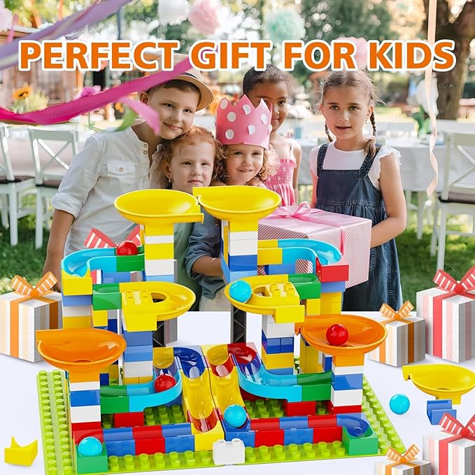 3in1 Marble Runs for Kids 4-8 Building Blocks/246Pcs Classic Big Blocks Toys Set Compatible with DUPLO Lego Sets/Marble Maze Race Track/Montessori Learning STEM Toys for Toddler,Kids Age 3,4,5,6,7,8+