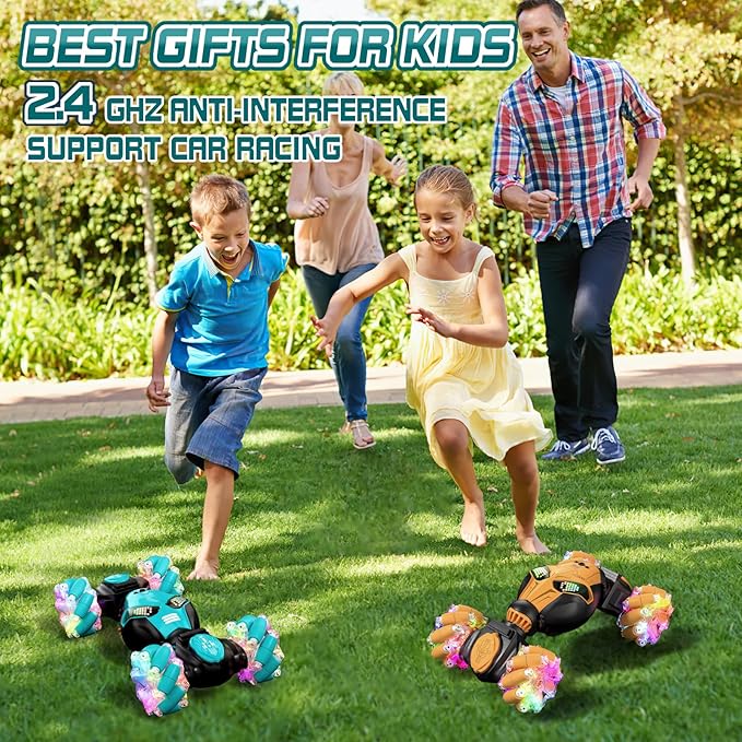 Axirata Gesture Sensing RC Stunt Car with Lights & Music for Kids 6-12 Year Old 4WD 2.4GHz Hand Controlled Remote Control Car 360° Rotation Off-Road Toy Car Gift for Boys Girls