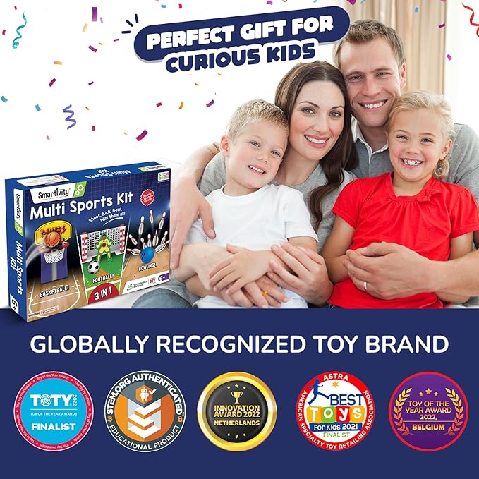 Smartivity 3in1 Basketball, Soccer, Bowling I Indoor Sports Game for Kids 6-12 Years Old I for Boys & Girls | DIY STEM Toy for Kids 6,7,8,9,10,11,12, Years I Wooden Construction Kit
