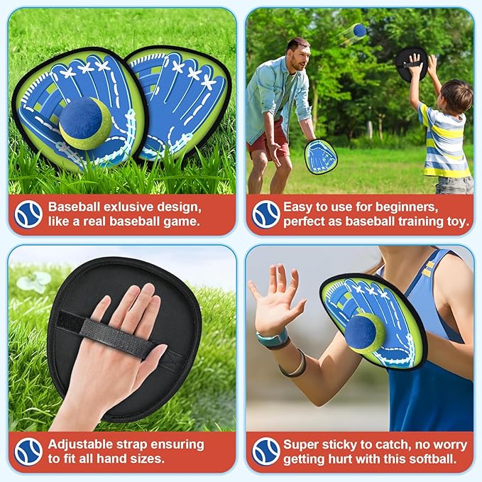 4 Packs Catch Ball Game Set, Baseball Training Glove, Outdoor Toys, Summer Pool Beach Yard Backyard Camping Sports Play Toy Games for Toddlers Kids Teens Adults Family Game, Fun Ideal Gifts