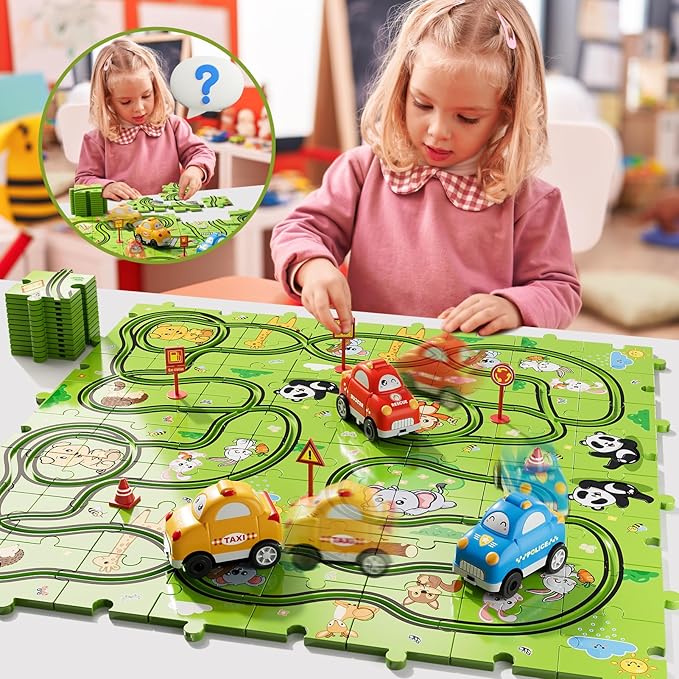 Bennol Toddler Toys Gifts for 2 3 4 5 Year Old Boys, 73 Jigsaw Puzzle Race Track Car Set Toys for Kids Boys Toddlers 1-3 2-4 3-5 4-6, Puzzle Tracks Car Toys Gifts for 2 3 4 5 Year Old Boys Kids