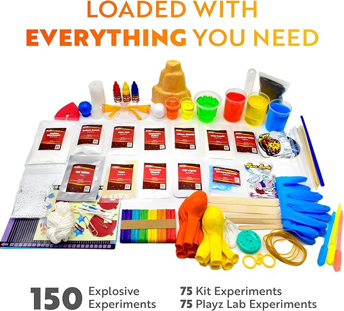 Playz Mega Kaboom! 150+ Explosive Science Experiments Kit for Kids Age 8-12 with 75 App & Video Guided Experiments - Chemistry Set STEM & Educational Toys & Gifts for Boys, Girls, Teenagers & Kids