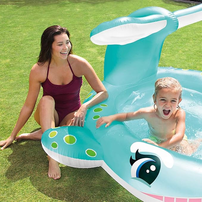 Intex Inflatable Whale Spray Kiddie Pool for Kids 2+, 79" x 77" x 36", 57440EP - Small Blow-Up Splash Pool & Sprinkler, Backyard Toddler Play Center