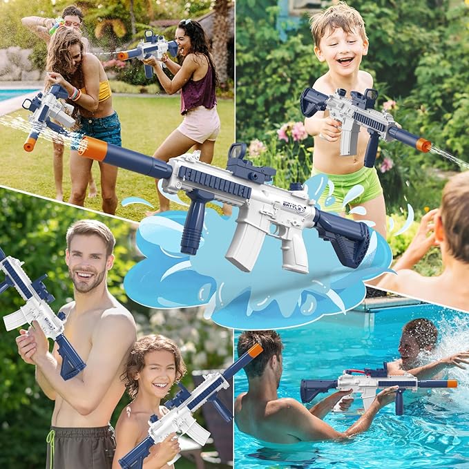Electric Water Gun for Kids Adults,Water Blaster Squirt Guns with Light,Range up to 32ft,Summer Outdoor Beach Swimming Pool Party Toys Gifts for Boys Girls Ages 8 9 10 11 12 13 14 (White Blue)