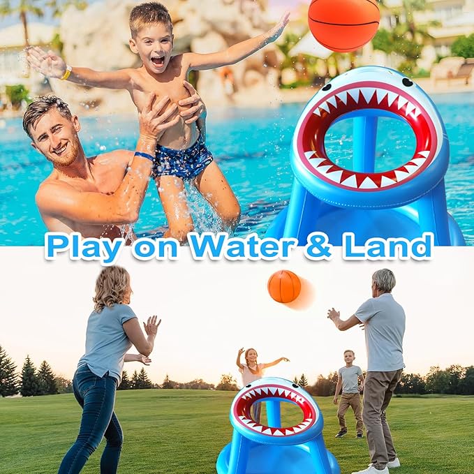 Pool Basketball Hoop Games Toys, Floating Inflatable Pool Shark Games Indoor/Outdoor for Kids Adults with 1 Basketball