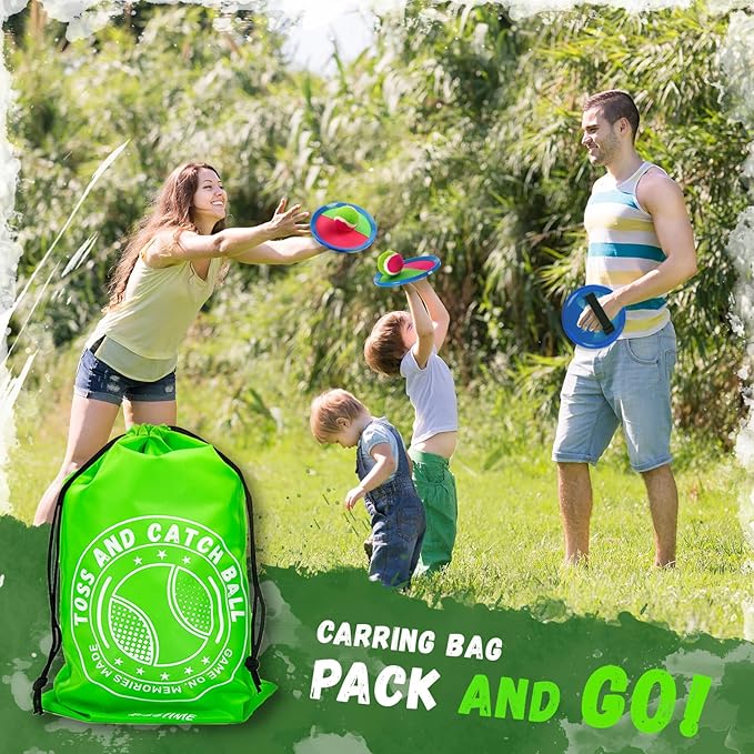 Toss and Catch Ball Set,Outdoor Games,Beach Games,Backyard Games,Lawn Games,Paddle Ball and Catch Game,Gifts for Kids/Adults/Family (6 Paddles,4 Balls/Catching Gloves/Carrying Bag)