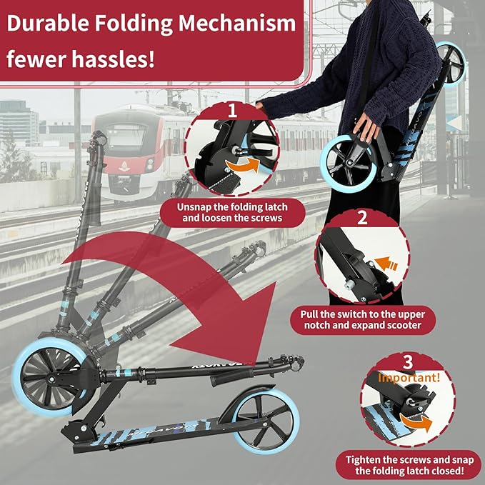 Kids & Adults Kick Scooter – 2 or 3 Wheel Options (LED on 3-Wheel) for Outdoor Fun & Commuting, Foldable and Portable, Adjustable Handle, Anti-Slip Deck (Ages 3 to Adult),Birthday Gift