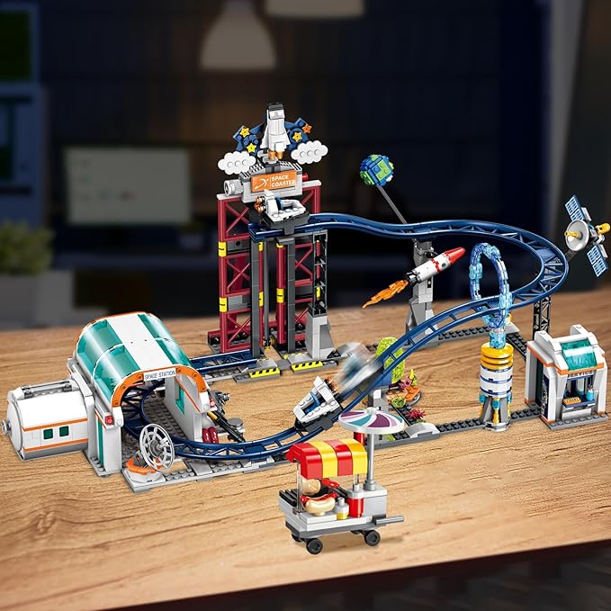 HOGOKIDS Space Roller Coaster Building Toy - 926PCS Coaster Building Set Features Lift Platform, Satellites, Rocket Buildable Space Rollercoaster Adventure Park for Adults Kids Girl Boy Ages 6-12 Year