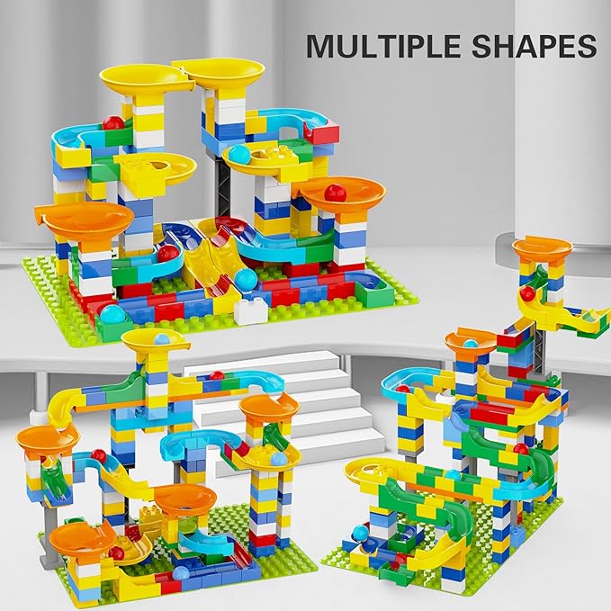 3in1 Marble Runs for Kids 4-8 Building Blocks/246Pcs Classic Big Blocks Toys Set Compatible with DUPLO Lego Sets/Marble Maze Race Track/Montessori Learning STEM Toys for Toddler,Kids Age 3,4,5,6,7,8+
