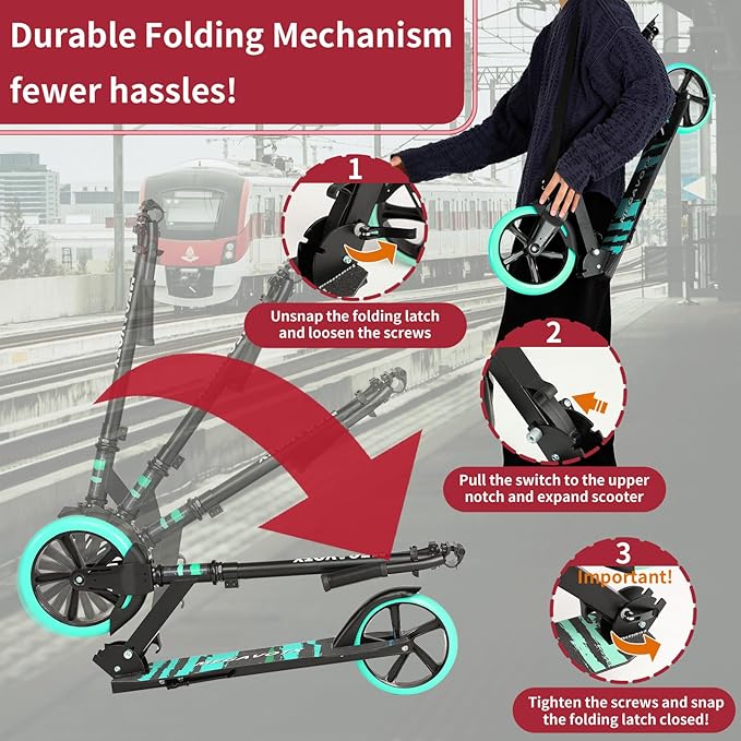 Kids & Adults Kick Scooter – 2 or 3 Wheel Options (LED on 3-Wheel) for Outdoor Fun & Commuting, Foldable and Portable, Adjustable Handle, Anti-Slip Deck (Ages 3 to Adult),Birthday Gift