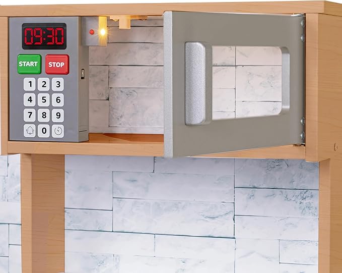 Lil' Jumbl Kids Kitchen Set, Pretend Wooden Play Kitchen, Battery Operated Icemaker & Microwave with Realistic Sound, Pots & Pan Included - Natural