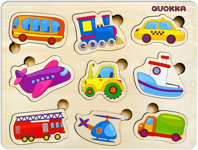 QUOKKA Wooden Puzzles for Toddlers 3-5 - Cars Toddler Puzzles 1-3 Years Old - Gift Educational Toys for Boys and Girls - Wood Games for Children's Learning 2-4