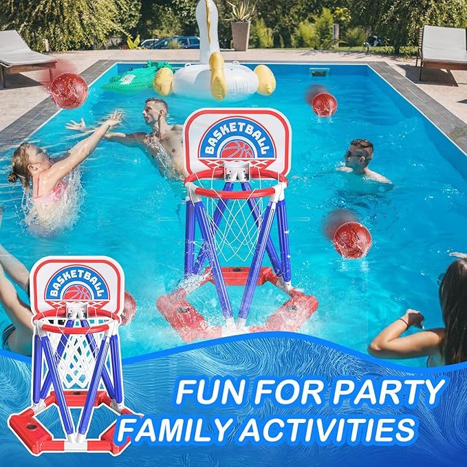 Swimming Basketball Hoop For Pool - Above Ground Floating Hoops with Backboard And 4 Balls,Summer Water Outdoor Indoor Games Set For Kids,Cool Family Play Fun Gifts Toy For Boys Girls Adults (Blue)