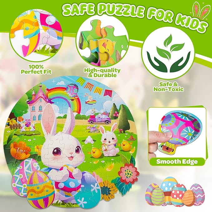 Easter Basket Stuffers for Toddlers, Easter Large Jigsaw Floor Puzzles for Kids Ages 4-6, Perfect for Easter Egg Hunt and Party Favor for Boys Girls Ages 3-5,4-8