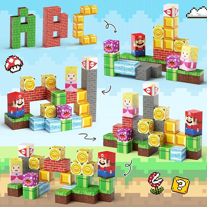 Mini Magnetic Blocks, Travel Magnet Building Blocks for Toddlers, 35 PCS Magnetic Building Toys with Portable Iron Box STEM Educational Magnet Toys for Kids Ages 3 4 5 6 7 8 Year Old Boys Girls