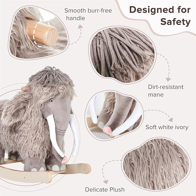 labebe - Plush Rocking Horse, Mammoth Rocker, Stuffed Rocker Toy for Child 1-3 Year Old, Kid Ride On Toy Wooden, Rocking Animal for Infant/Toddler Girl&Boy, Nursery Birthday Gift