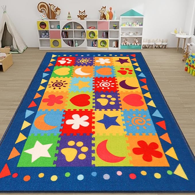 Classroom Rugs, Preschool Rugs for Classroom Elementary, School Learning Seat Area Rug, Non-Slip Educational Classroom Carpet, Washable Kids Rugs for Playroom Nursery (Style 1, 13'x 7'5")