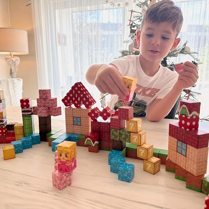 Magnetic Blocks - Build Mine Magnet World Magic Teleport Pipes Set, 1'' Magnetic Building Blocks Toddler Creative Kids Toys, STEM Sensory Outdoor Toys for 3+ Year Old Boys & Girls