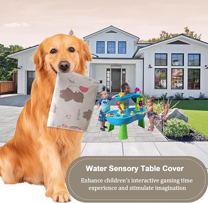 Water Table Cover with Wave Vent - 600D Waterproof UV/Dustproof for Step2 Splash Pond Kids Play Table (Bear Design Cover Only)