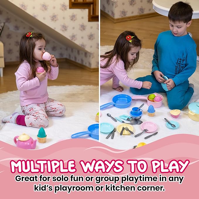 uToyz Kitchenware Playset – 83pcs Toddler Play Food Sets for Kids Kitchen Playset, Mini Toddler Cooking Set with Play Kitchen Accessories & Toy Food, Cooking Toys with Toy Pots & Pans for Kids Ages 3+