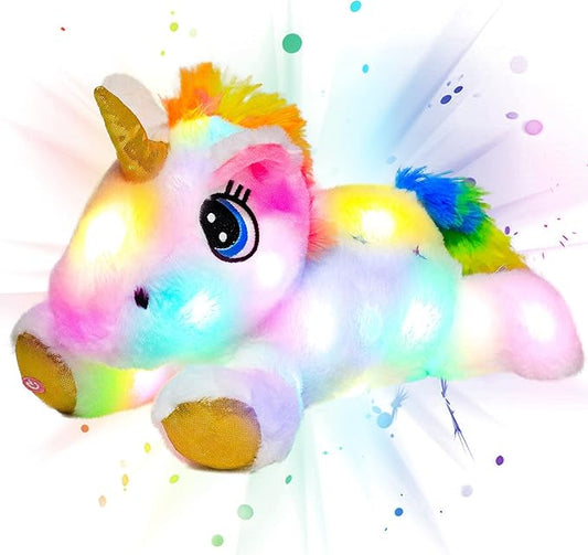 Cuteoy White Unicorn LED Stuffed Animal Light-up Plush Birthday Christmas Plushies Toy Gifts for Kids Toddler Girls, 15"