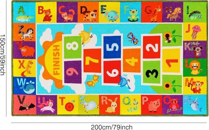 Classroom Carpet Kids Rug,59''X78.7'' ABC Alphabet Animals Hopscotch Rug,Non-Slip Educational Kids Rugs for Playroom,Washable Numbers Learning Classroom Rug for Playroom Kids Room Nursery