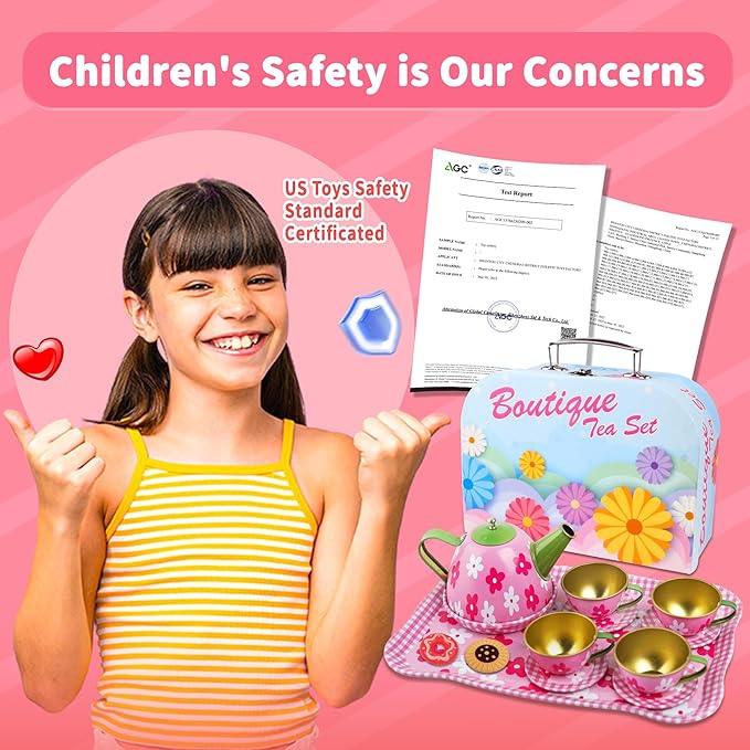 SMILESSKIDDO 46pcs Tea Party Set for Little Girls - Princess Tea Party Set,Kids Kitchen Pretend Play Toys - Toddler Tea Party Sets for Girls 3-5, Girls Tea Party Set Gift for 3 4 5 6 7 8 Girl(Flower)