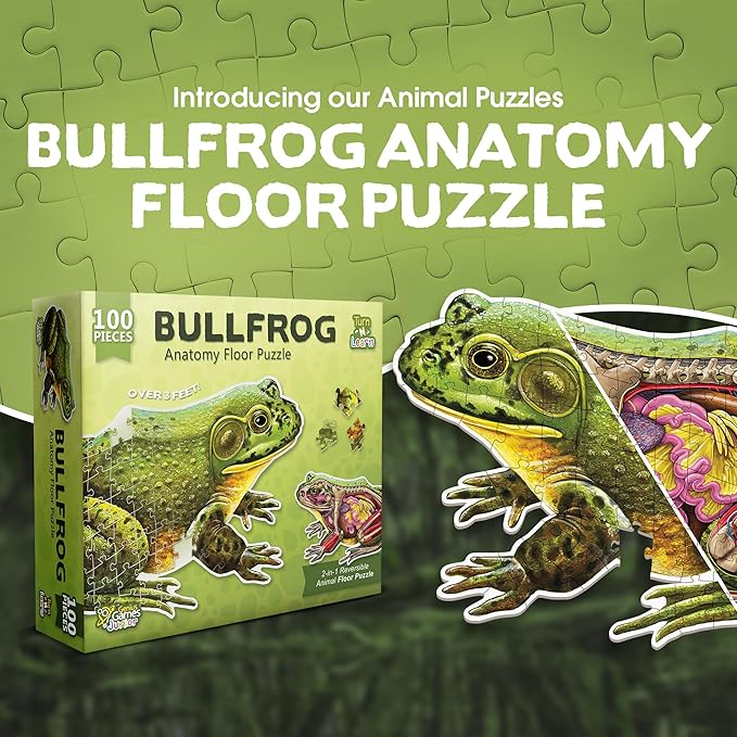 Bullfrog Animal Anatomy Floor Puzzle | 100-Piece Double Sided Jigsaw Puzzle | Large-Sized, Over 4 Feet Scientifically Accurate Illustration of Frog - Fun and Educational Toy for Kids, Toddlers