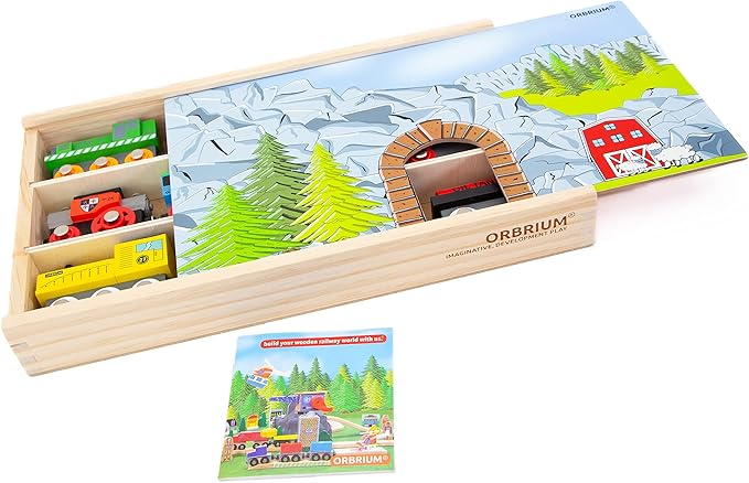 12 Wooden Train Cars Set with Wooden Storage Box with Box Cover Tunnel for 3,4,5,6,7 Years Old Compatible with Thomas & Friends Push-Along, Brio, IKEA, Imaginarium, Melissa and Doug
